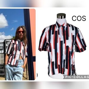 NWIT COS Women Striped Shirt - Red, Black, and White Sz 12 100% Cotton